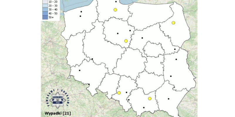 Mapa wypadków drogowych ze skutkiem śmiertelnym – Wakacje 2024, dostępna na policja.pl