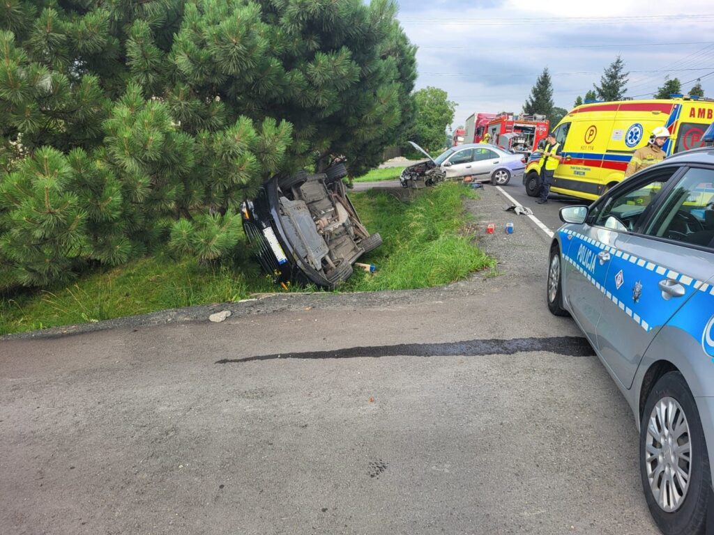 Służby ratunkowe na miejscu kolizji drogowej w Bulowicach, fot. lokalna policja.