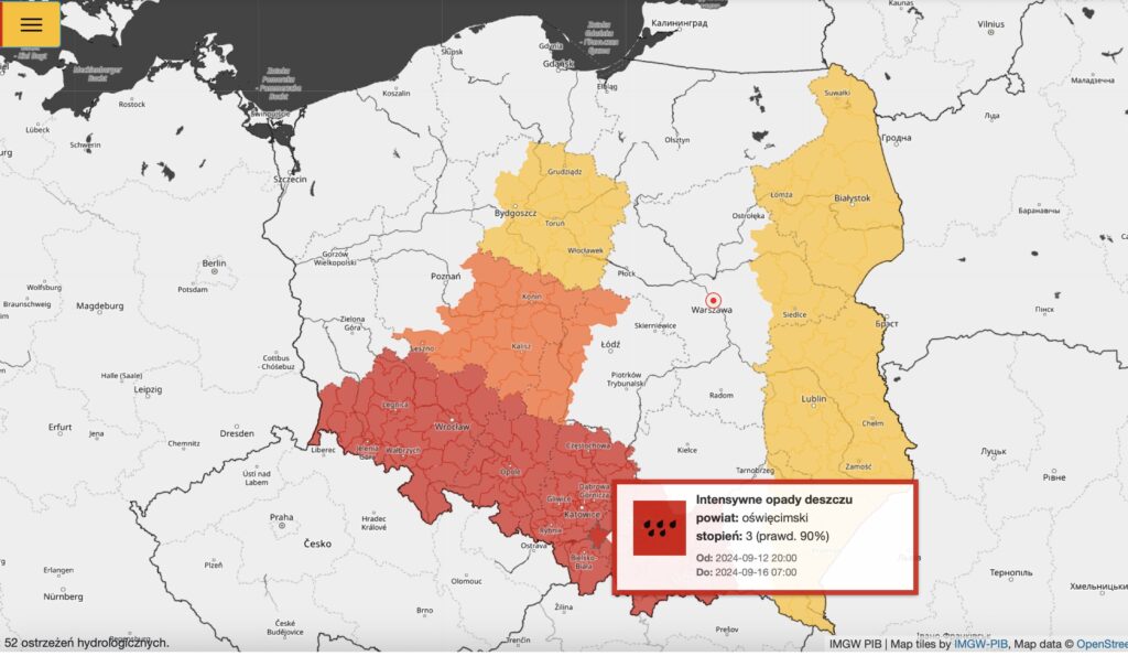 Intensywne opady deszczu: Ostrzeżenie trzeciego stopnia dla mieszkańców regionu