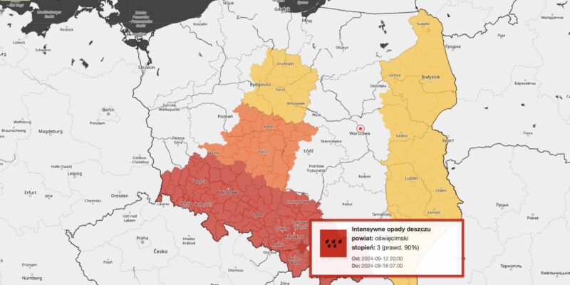 Intensywne opady deszczu: Ostrzeżenie trzeciego stopnia dla mieszkańców regionu